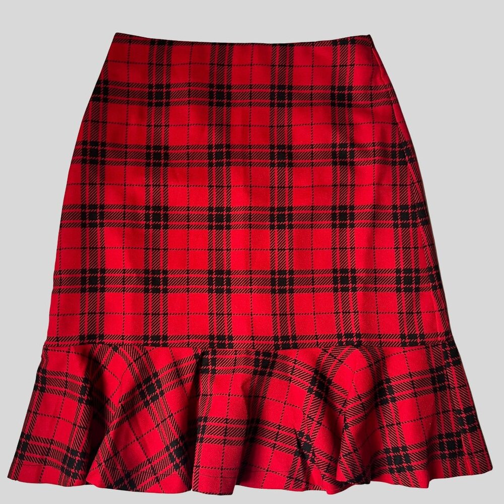 Moon Red Plaid Flounce Hem Skirt – Size Small